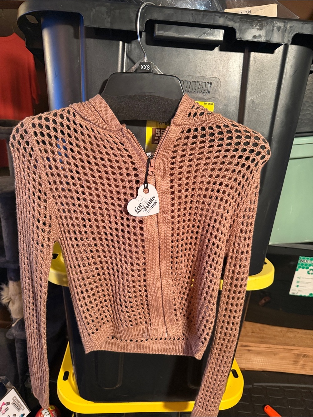 Love knits Lightweight Open-Knit Zip Hoodie Sweater - Dusty Rose XXsmall
